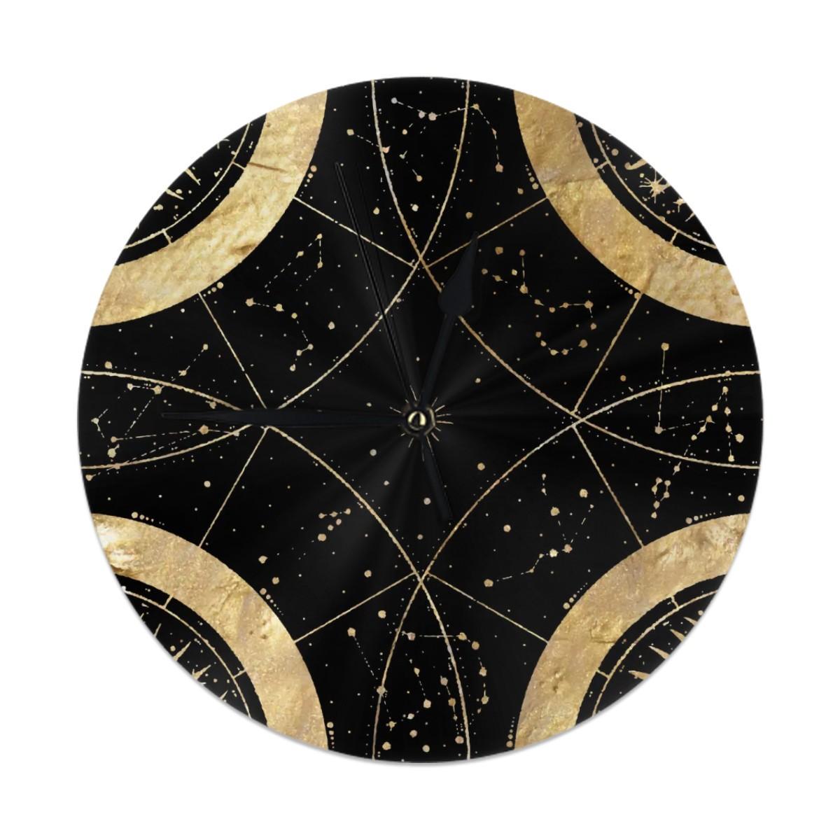Black and Gold Celestial Wall Clock | Star Map Silent Wall Clock with Stand | Witchy Whimsigoth Home Decor | 9.8" Modern Clock