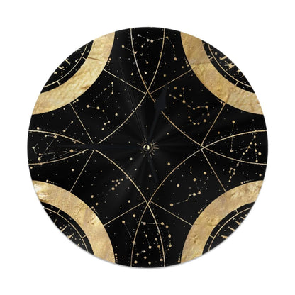 Black and Gold Celestial Wall Clock | Star Map Silent Wall Clock with Stand | Witchy Whimsigoth Home Decor | 9.8" Modern Clock