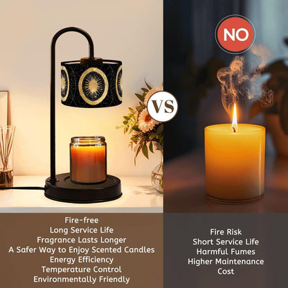Black and Gold Celestial Candle Warmer Lamp | Sun Moon Wax Melt Warmer | Witchy Whimsigoth Home Decor | Flameless Candle Lamp