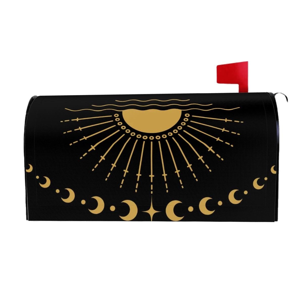 Black and Gold Celestial Mailbox Cover | Magnetic Sun Moon Mailbox Wrap | Witchy Whimsigoth Outdoor Decor | Standard Size Mailbox