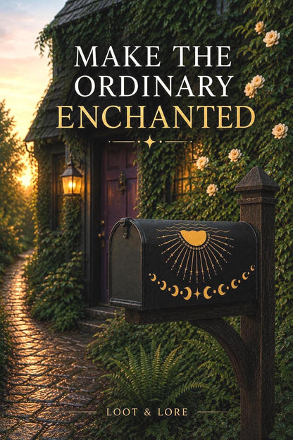 Black and Gold Celestial Mailbox Cover | Magnetic Sun Moon Mailbox Wrap | Witchy Whimsigoth Outdoor Decor | Standard Size Mailbox