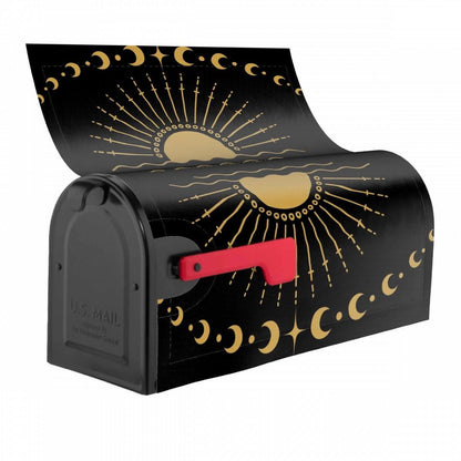 Black and Gold Celestial Mailbox Cover | Magnetic Sun Moon Mailbox Wrap | Witchy Whimsigoth Outdoor Decor | Standard Size Mailbox