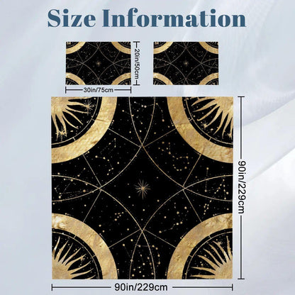 Black and Gold Celestial Queen Size Duvet Set | Whimsigoth Bedding | Witchy Moon Star Queen Comforter Cover | Gothic Bedroom Decor