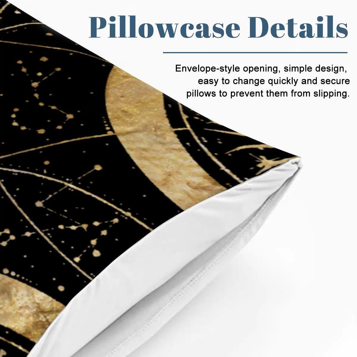Black and Gold Celestial Queen Size Duvet Set | Whimsigoth Bedding | Witchy Moon Star Queen Comforter Cover | Gothic Bedroom Decor
