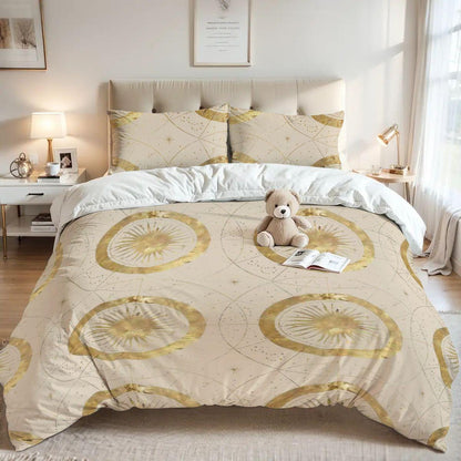 Golden Celestial Duvet Cover Set | Queen Size Duvet Set | Whimsigoth Bedding | Witchy Moon Star Queen Comforter Cover
