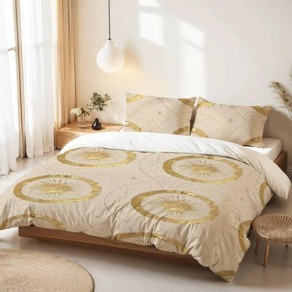 Golden Celestial Duvet Cover Set | Queen Size Duvet Set | Whimsigoth Bedding | Witchy Moon Star Queen Comforter Cover