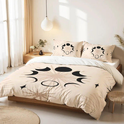 Moon Phase Queen Duvet Cover Set, Witchy Celestial Bedding, Black Ivory Whimsigoth Bedding, Gothic Bedroom Decor, 3 Piece Set