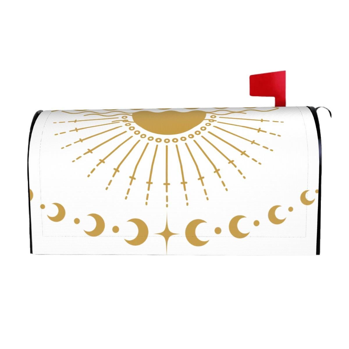 White and Gold Celestial Mailbox Cover | Magnetic Sun Moon Mailbox Wrap | Witchy Whimsigoth Outdoor Decor | Standard Size Mailbox