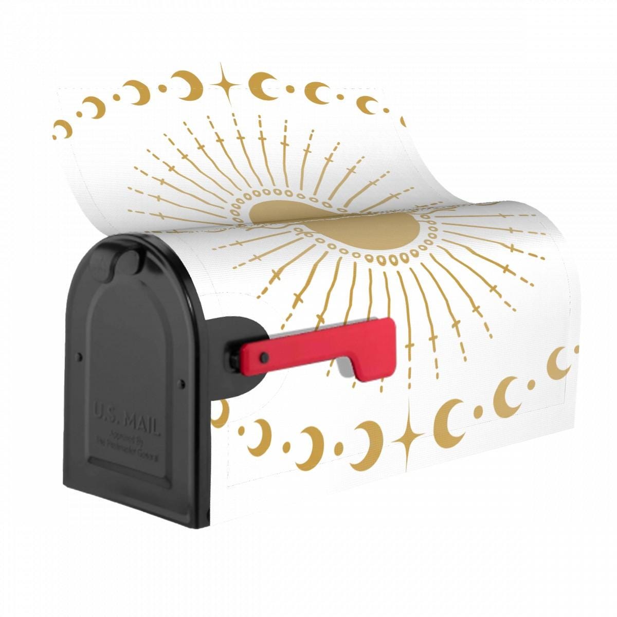 White and Gold Celestial Mailbox Cover | Magnetic Sun Moon Mailbox Wrap | Witchy Whimsigoth Outdoor Decor | Standard Size Mailbox