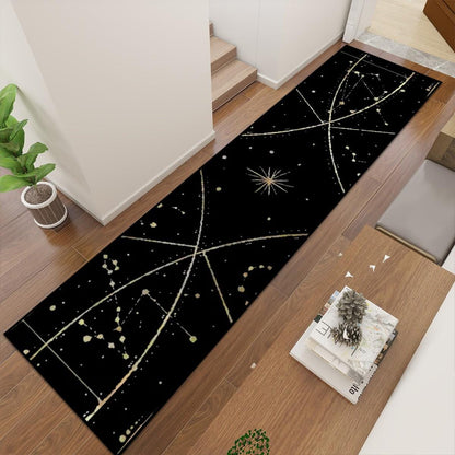 Black and Gold Celestial Runner Rug | Boho Star Map Hallway Rug | Witchy Whimsigoth Decor | Kitchen Entryway Carpet Multiple Sizes