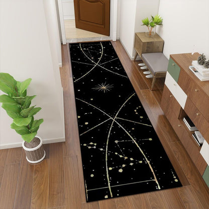 Black and Gold Celestial Runner Rug | Boho Star Map Hallway Rug | Witchy Whimsigoth Decor | Kitchen Entryway Carpet Multiple Sizes