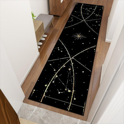 Black and Gold Celestial Runner Rug | Boho Star Map Hallway Rug | Witchy Whimsigoth Decor | Kitchen Entryway Carpet Multiple Sizes