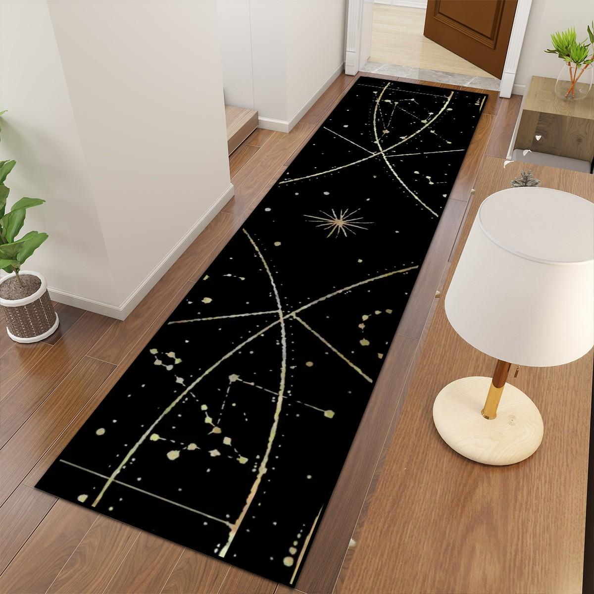Black and Gold Celestial Runner Rug | Boho Star Map Hallway Rug | Witchy Whimsigoth Decor | Kitchen Entryway Carpet Multiple Sizes