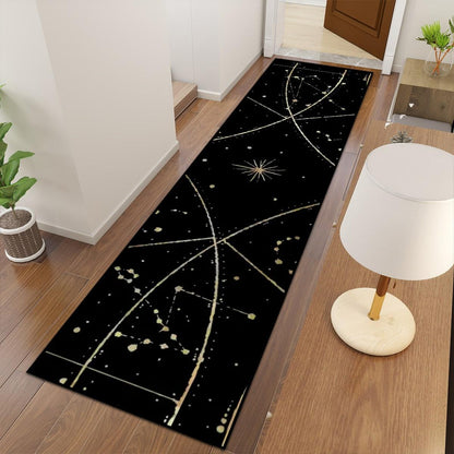 Black and Gold Celestial Runner Rug | Boho Star Map Hallway Rug | Witchy Whimsigoth Decor | Kitchen Entryway Carpet Multiple Sizes