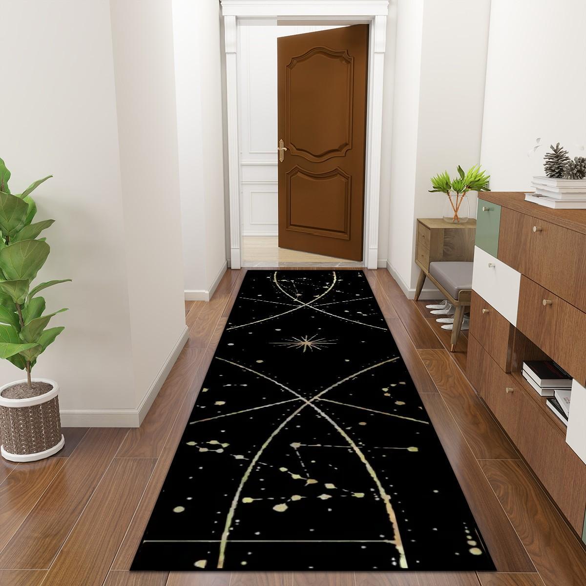 Black and Gold Celestial Runner Rug | Boho Star Map Hallway Rug | Witchy Whimsigoth Decor | Kitchen Entryway Carpet Multiple Sizes
