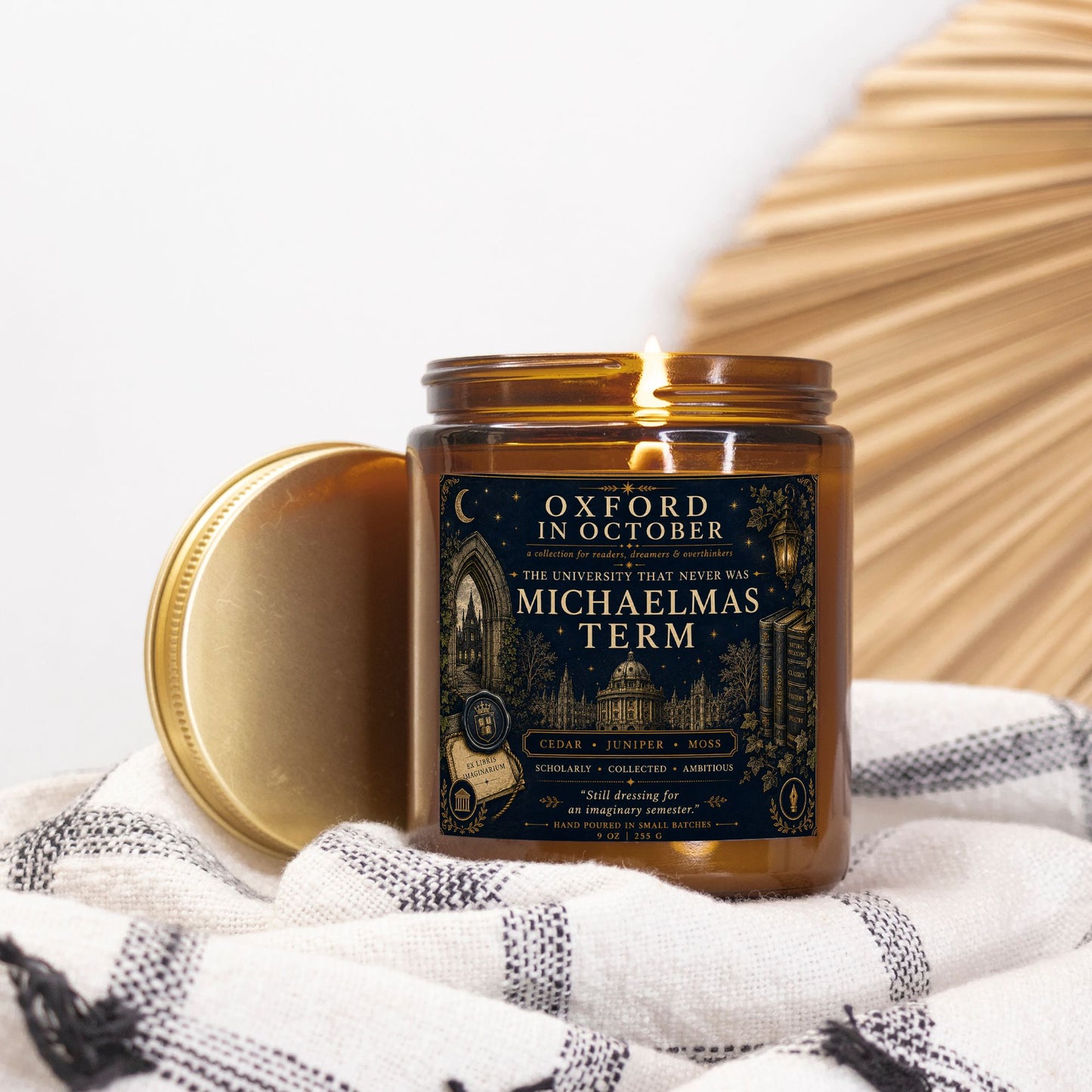 Michaelmas Candle Dark Academia Decor, Oxford in October Scented Candle, Cedar Juniper Moss Home Fragrance Gifts for Book Lovers & Readers