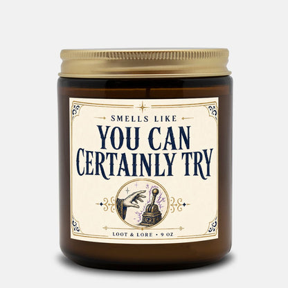 DND Candle Gift, You Can Certainly Try Funny D&D Gift, Citrus Cotton Blossom Scented Candle,  Hand Poured Coconut Apricot Wax in Amber Jar