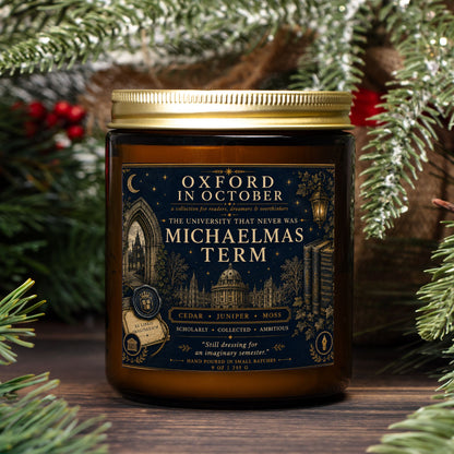 Michaelmas Candle Dark Academia Decor, Oxford in October Scented Candle, Cedar Juniper Moss Home Fragrance Gifts for Book Lovers & Readers