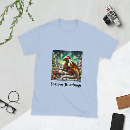 Seasons Hoardings Festive Dragon T-Shirt – D&D Holiday Fun  Short-Sleeve Unisex T-Shirt