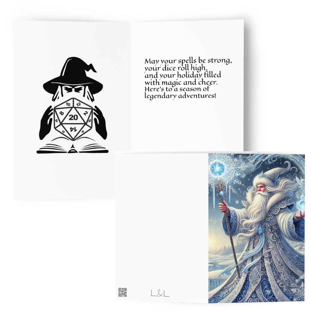 Magical D&D Christmas Card - Roll for Happiness and Spread the Joy with this Winter Wizard Greeting Card