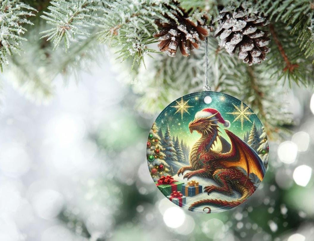 Dragon Ornament - "Seasons Hoardings" Holiday Dragon Christmas Ornament - Whimsical Home Decor, Holiday Gifts, Seasonal Decor