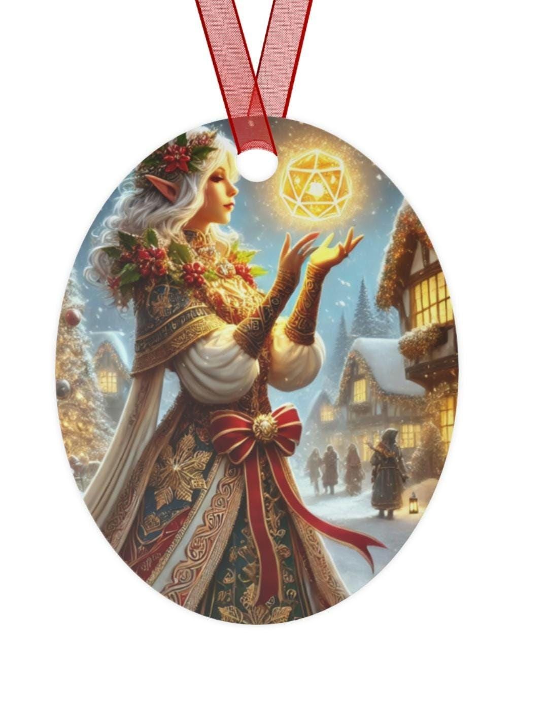 Holiday Heroes Ornament - D&D Inspired Metal Ornament - Choose Your Character and Personalized Text for the Enchanted Holiday Season