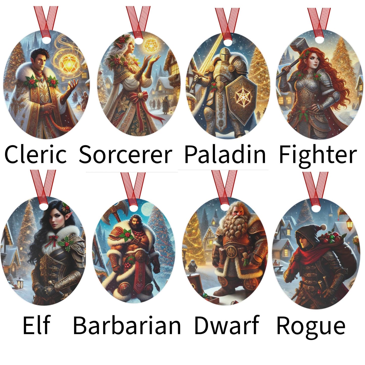 Holiday Heroes Ornament - D&D Inspired Metal Ornament - Choose Your Character and Personalized Text for the Enchanted Holiday Season