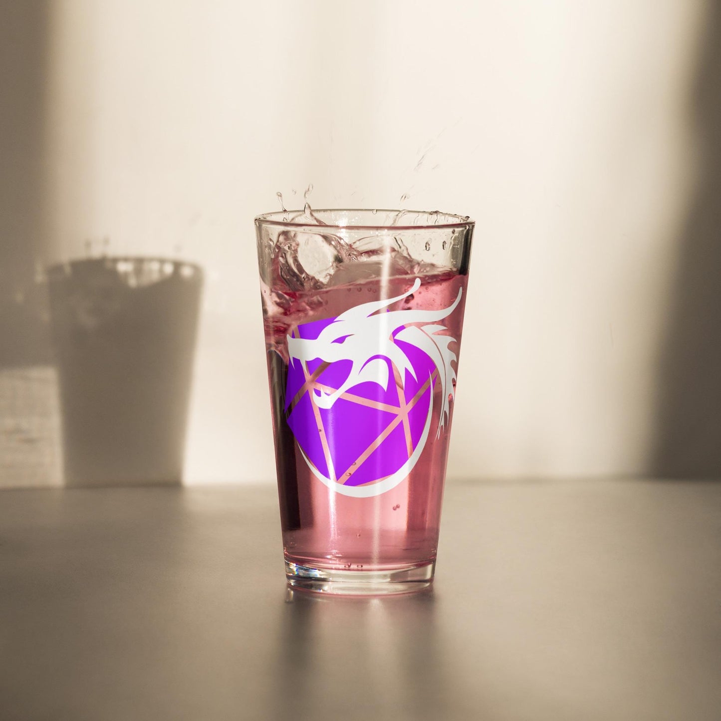 D&D Inspired Glass - Dragon and Dice Shaker Pint Glass - Modern Dragon Emblem for Dungeon Master and DND Enthusiasts