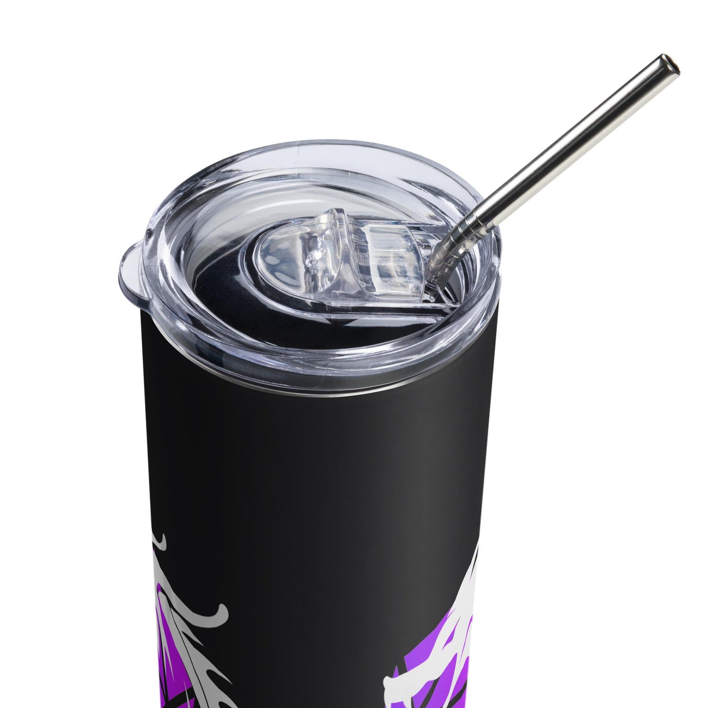 Dragon Tumbler - Black Travel Mug - DND Inspired Purple Dice & White Dragon Stainless Steel Hot and Cold Coffee Mug