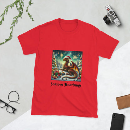 Seasons Hoardings Festive Dragon T-Shirt – D&D Holiday Fun  Short-Sleeve Unisex T-Shirt