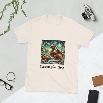 Seasons Hoardings Festive Dragon T-Shirt – D&D Holiday Fun  Short-Sleeve Unisex T-Shirt