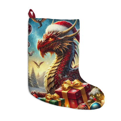 Christmas Dragon Stocking - Fantasy Christmas Decor - Dragon Wearing Santa Hat Choose Your Favorite - Great for Dungeons & Dragons Fans Xmas