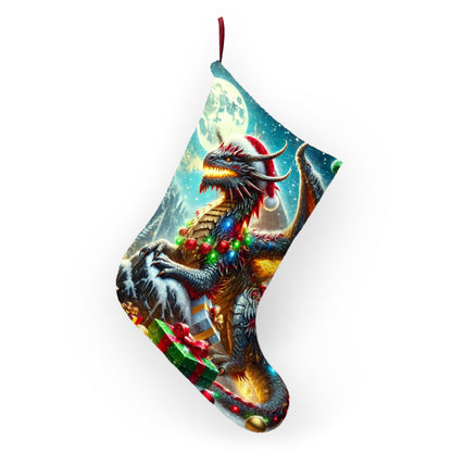 Christmas Dragon Stocking - Fantasy Christmas Decor - Dragon Wearing Santa Hat Choose Your Favorite - Great for Dungeons & Dragons Fans Xmas