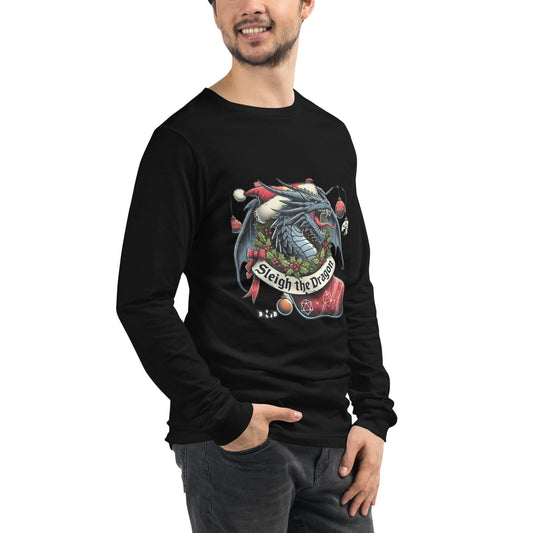 Sleigh the Dragon Holiday Shirt - D&D Inspired Christmas Long Sleeve or T-Shirt - Dragon Lovers Xmas Apparel