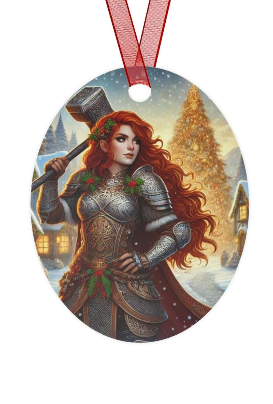 Holiday Heroes Ornament - D&D Inspired Metal Ornament - Choose Your Character and Personalized Text for the Enchanted Holiday Season