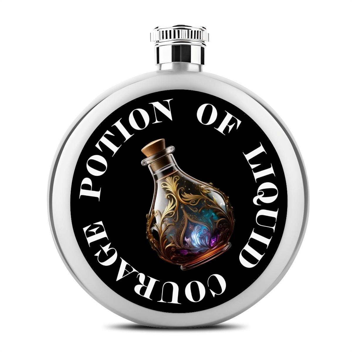 D&D Flask "Potion of Liquid Courage" - Dungeons and Dragons Inspire Round Flask - Great Gift Idea for Gamers and RPG Enthusiasts