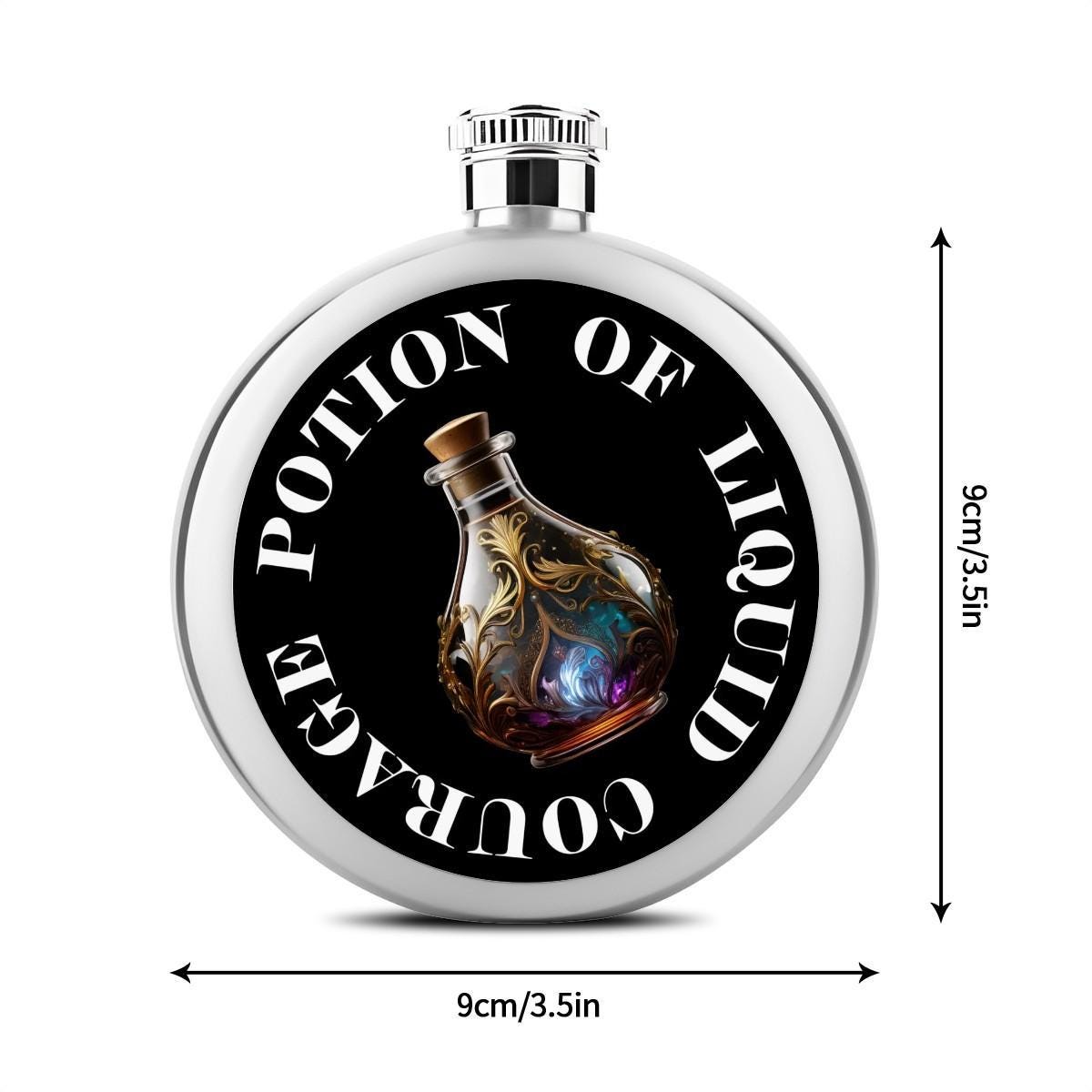 D&D Flask "Potion of Liquid Courage" - Dungeons and Dragons Inspire Round Flask - Great Gift Idea for Gamers and RPG Enthusiasts