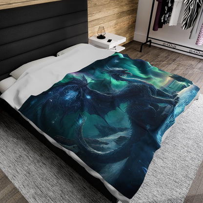 Winter Dragon Aurora Blanket - Dungeons and Dragons Inspired Home Decor - Fantasy Scene D&D Bedding - Northern Lights Dragon Throw