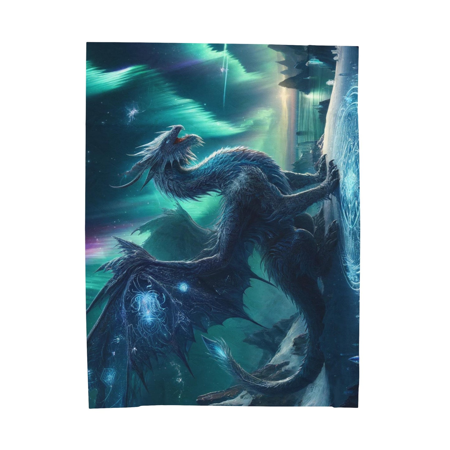 Winter Dragon Aurora Blanket - Dungeons and Dragons Inspired Home Decor - Fantasy Scene D&D Bedding - Northern Lights Dragon Throw