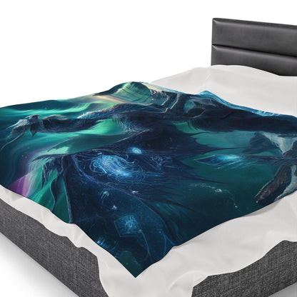 Winter Dragon Aurora Blanket - Dungeons and Dragons Inspired Home Decor - Fantasy Scene D&D Bedding - Northern Lights Dragon Throw