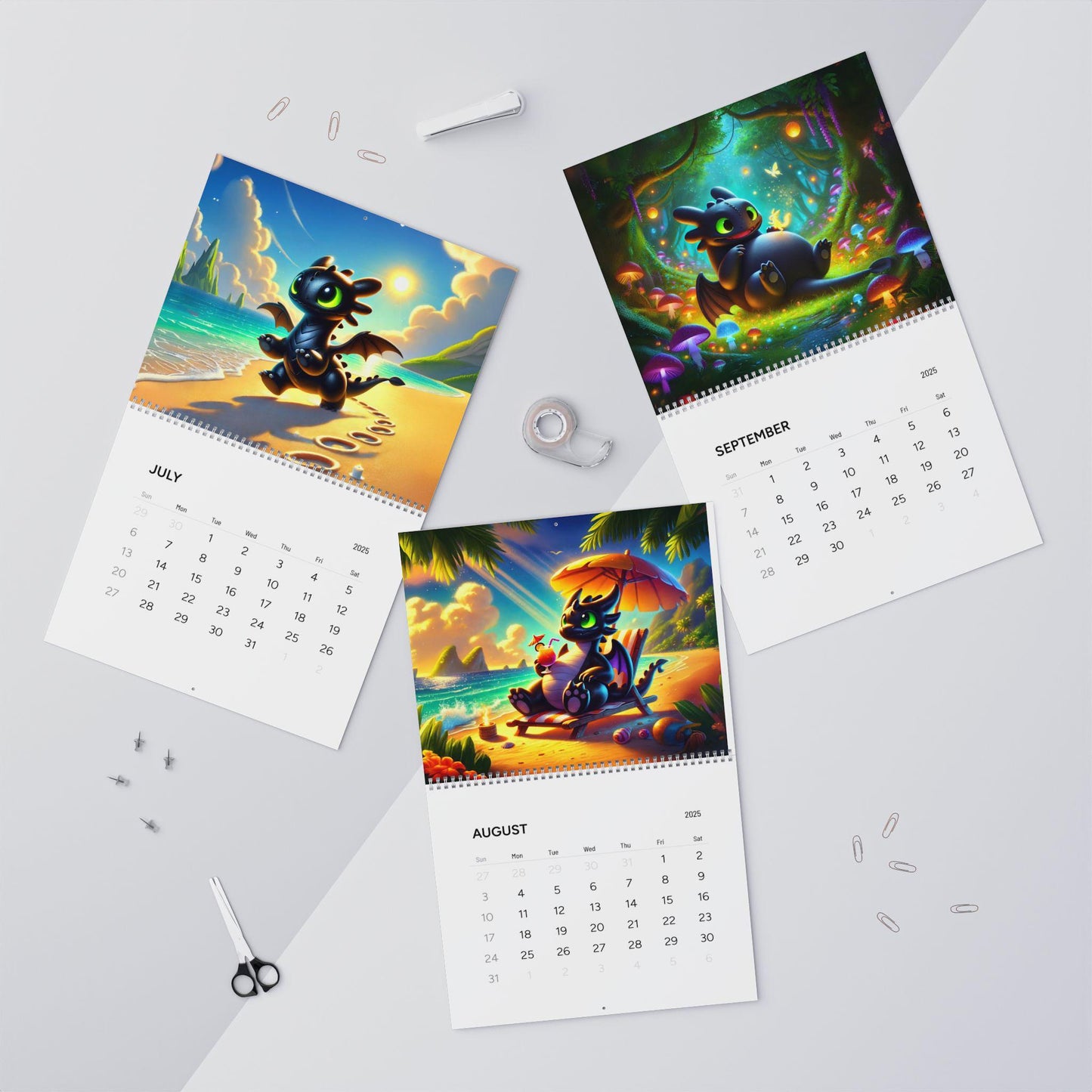 The Year of the Nightfury 2025 Wall Calendar - Toothless, How to Train Your Dragon Inspired Fantasy Artwork - Kids Room Decor, Dragon Gift