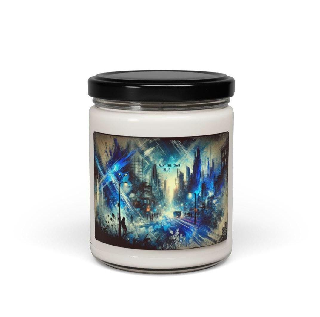 Paint the Town Blue - Jinx Arcane Inspired Scented Candle 9oz - Urban Night Scented Soy Candle