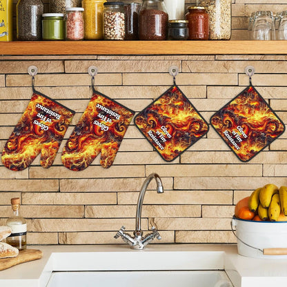 Gloves of Fire Resistance - D&D Inspired Oven Mitts and Pot Holders Set of 4 - Dungeons and Dragons Kitchen Accessories - Fire Up Your Space