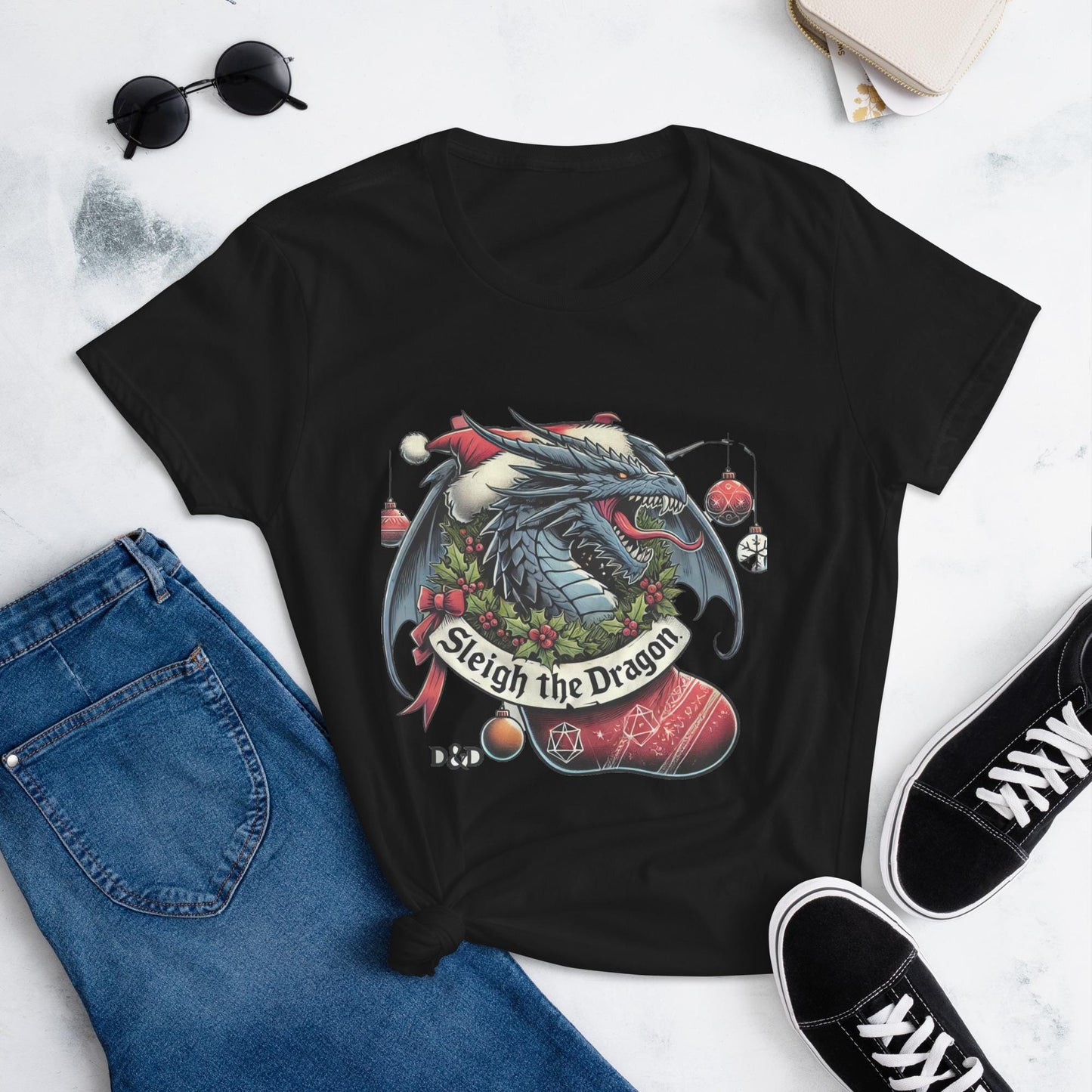 Sleigh the Dragon Holiday Shirt - D&D Inspired Christmas Long Sleeve or T-Shirt - Dragon Lovers Xmas Apparel