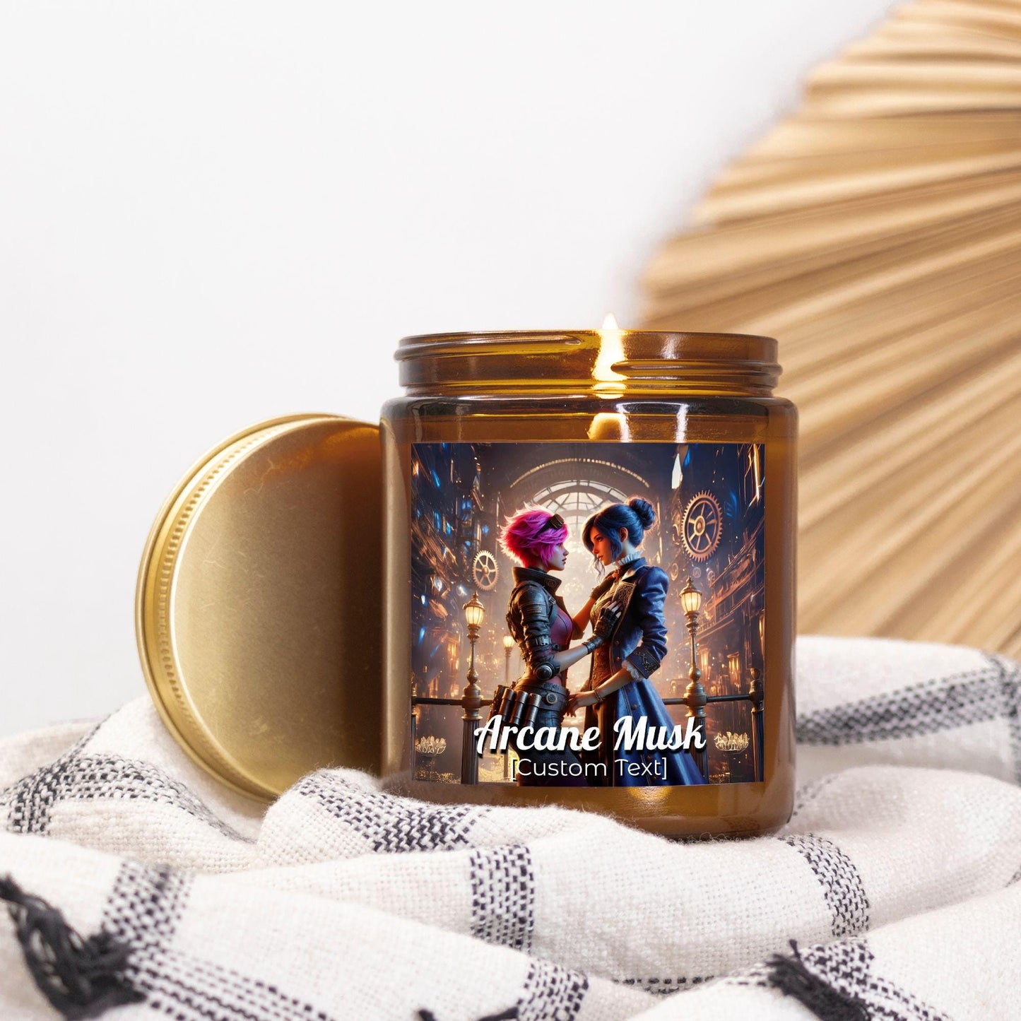 Romance in Piltover, Custom Arcane Candle 9oz. - Inspired by Vi and Caitlyn from Arcane - Valentines Day Anniversary Gift BF GF