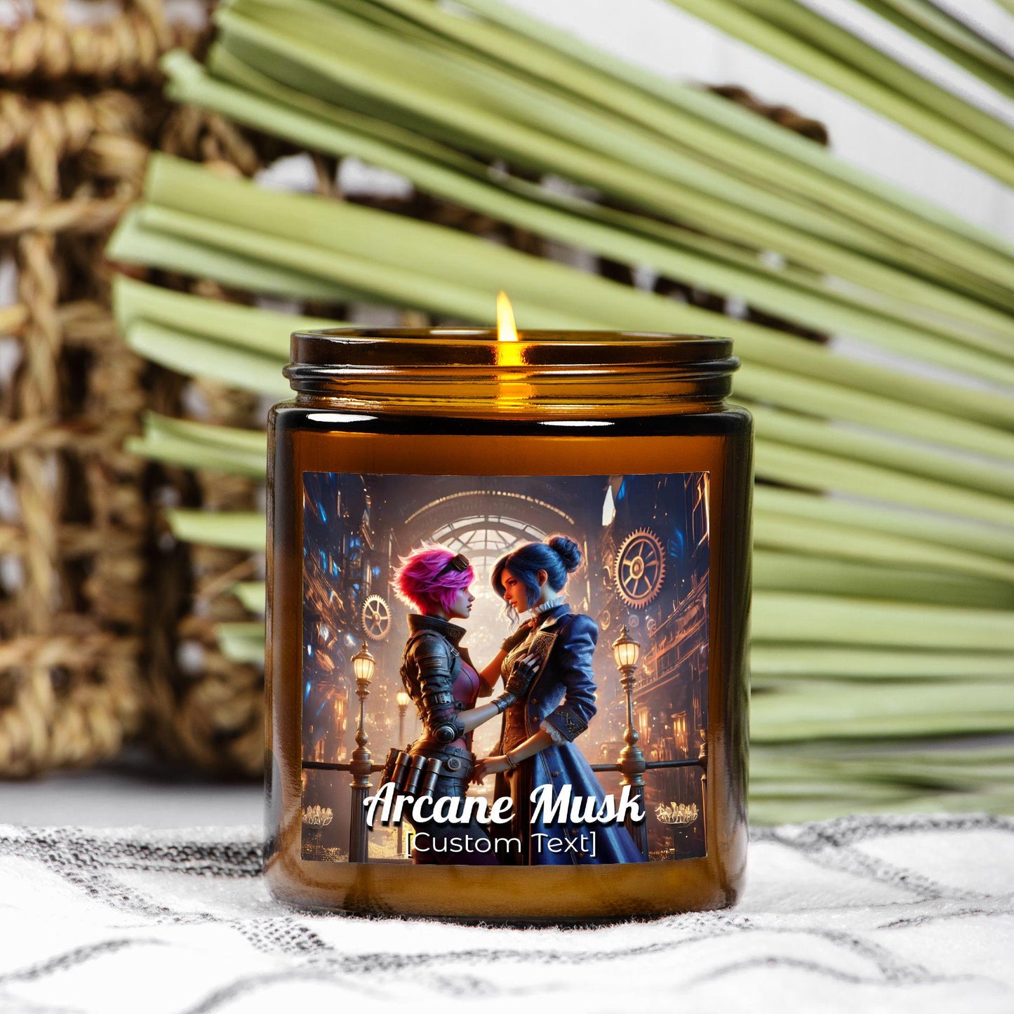 Romance in Piltover, Custom Arcane Candle 9oz. - Inspired by Vi and Caitlyn from Arcane - Valentines Day Anniversary Gift BF GF