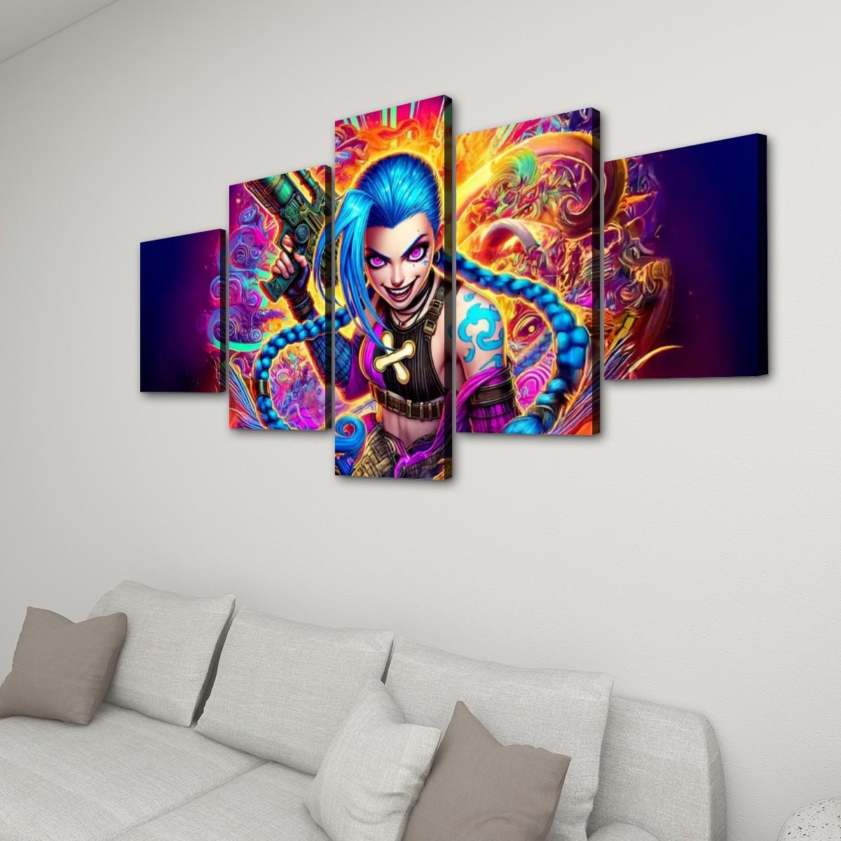 Arcane  Inspired Wall Art - Jinx Collection 5 Panel Canvas Wall Art Set -  League of Legends - Jinx Graffiti, Jinx Design, Jinx Weapons