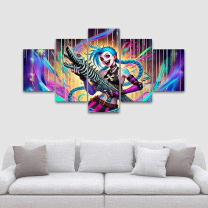 Arcane  Inspired Wall Art - Jinx Collection 5 Panel Canvas Wall Art Set -  League of Legends - Jinx Graffiti, Jinx Design, Jinx Weapons