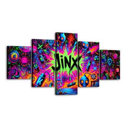 Arcane  Inspired Wall Art - Jinx Collection 5 Panel Canvas Wall Art Set -  League of Legends - Jinx Graffiti, Jinx Design, Jinx Weapons