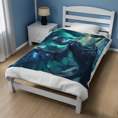 Winter Dragon Aurora Blanket - Dungeons and Dragons Inspired Home Decor - Fantasy Scene D&D Bedding - Northern Lights Dragon Throw